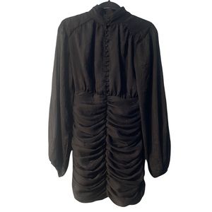 House Of Harlow 1960 Ruched Black Long sleeve Mini Dress